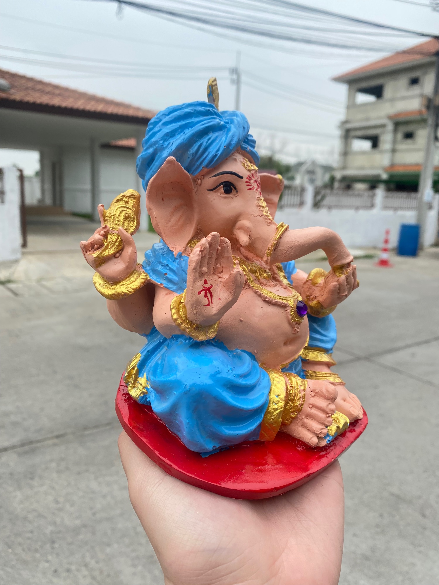 พระพิฆเนศ ปางขจัดหนี้สิน กว้าง5นิ้ว สูง8นิ้ว องค์สีฟ้า