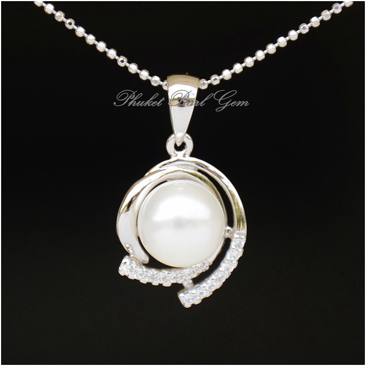 White Pearl Circle Sterling Silver Pendant