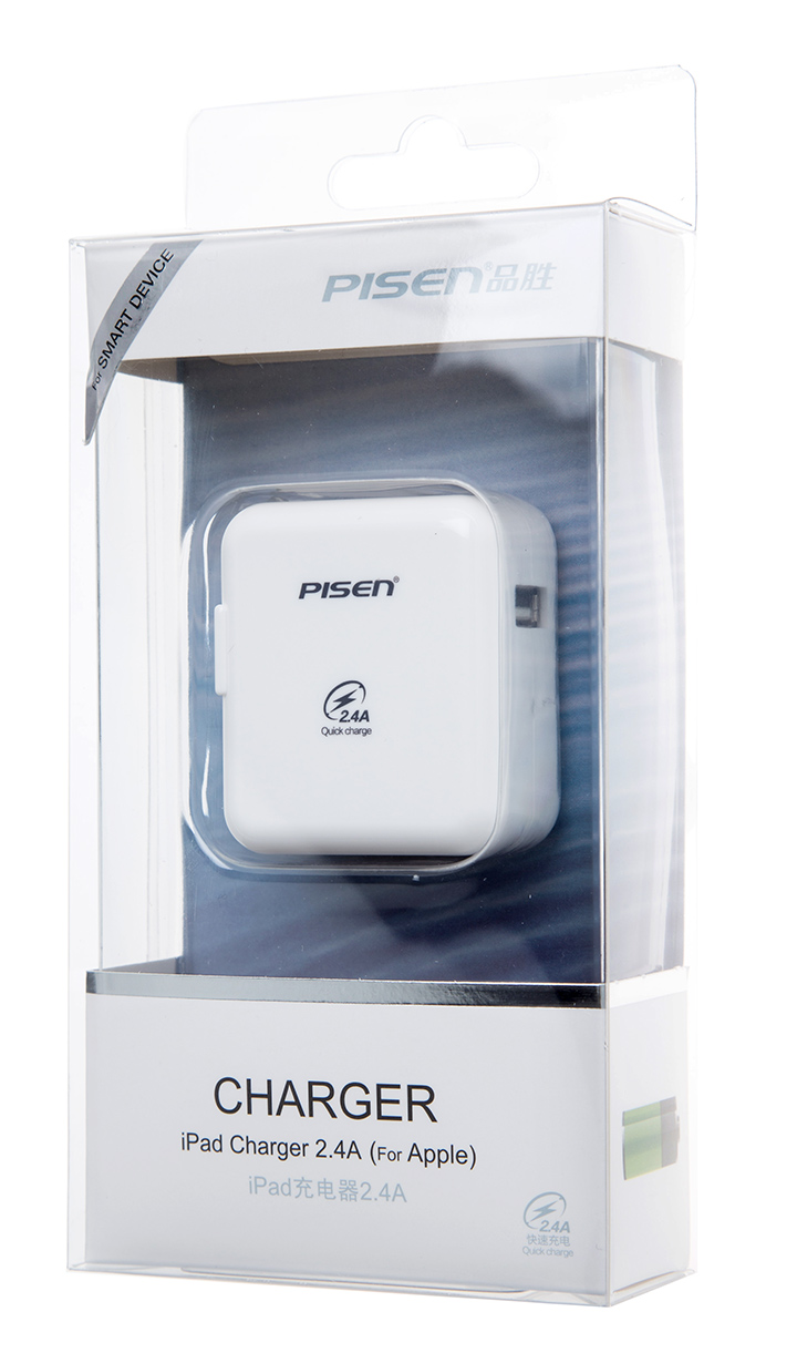 PISEN อะแดปเตอร์ชาร์จไฟ iPad Charger 2.4A USB 5 โวลล์ 2 แอมป์ ต่อเข้ากับไฟบ้าน 100-240V ปลั๊กไฟบิวอิน Built-in ในตัว สะดวกสบายเสียบได้ทันที ชาร์จเร็ว ไม่เปลืองไฟ ปลอดภัย ไม่ร้อน - สีขาว