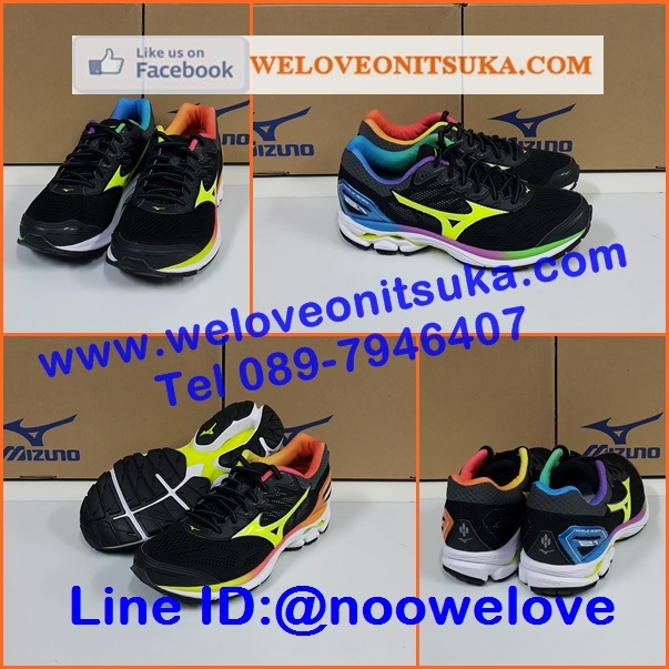 Mizuno Wave Rider 21 สีดำ ลายรุ้ง สำหรับสาวๆ รุ่นยอดนิยม 2 ข้างสีไม่เหมือนกัน สวย โดดเด่น ชัดเจน หนานุ่ม ใส่สบายเท้า J1GD180844