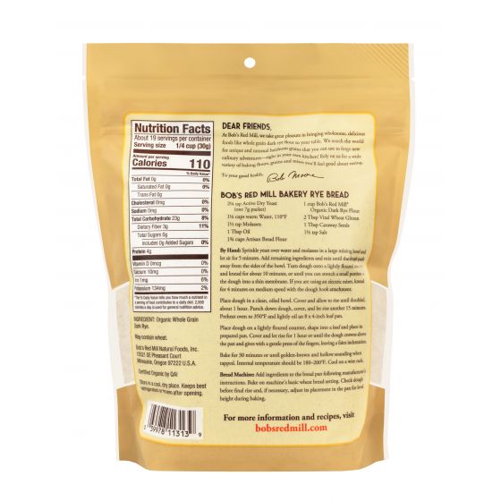 Bob's Red Mill Organic Dark Rye Flour 567 g. (01-7321)