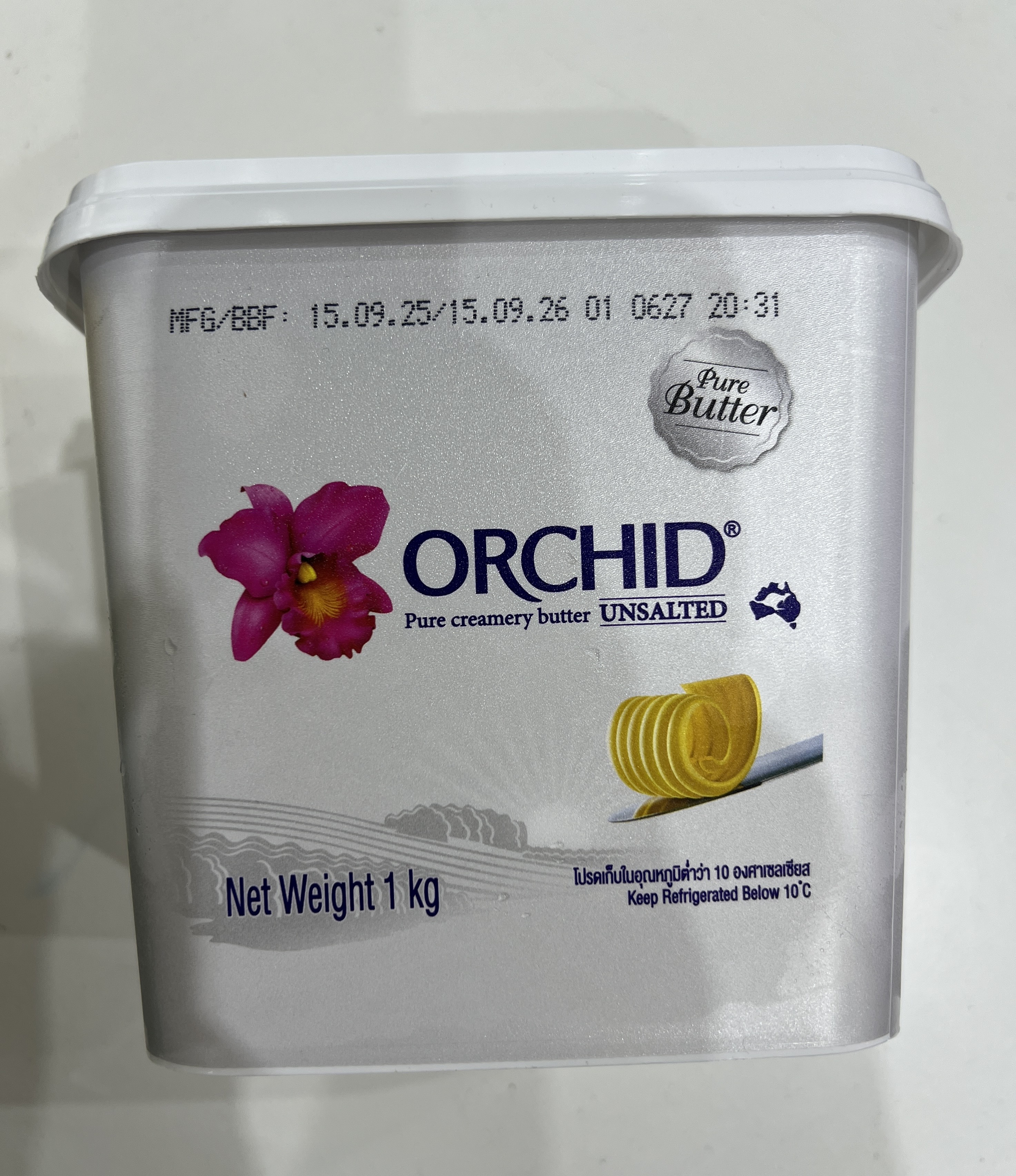 Orchid Pure Butter Unsalted เนยสดออร์คิดเพียวบัตเตอร์ ชนิดจืด 1 Kg. (02-9229)