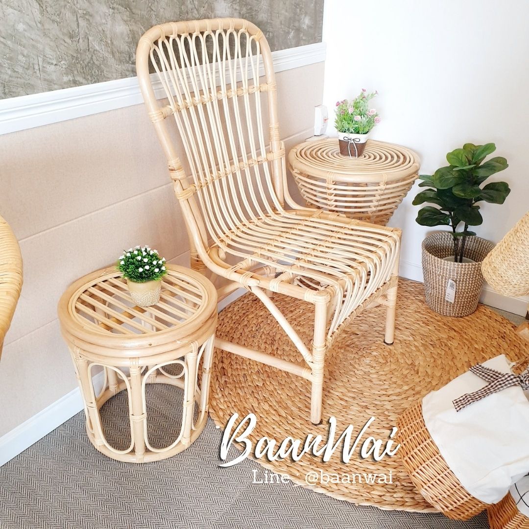 โต๊ะหวาย โต๊ะหวายวินเทจ เก้าอี้หวาย ชุดรับแขกหวาย rattan table set
