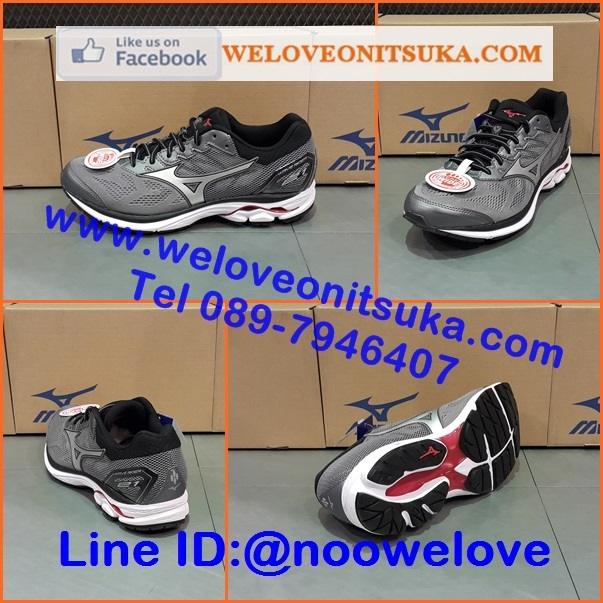 Mizuno Wave Rider 21 สีเทาคาดเงิน รองเท้าวิ่งออกกำลังกาย ยอดนิยม สีสวย นุ่มใส่สบายเท้า เบา น่าใช้ J1GC180403