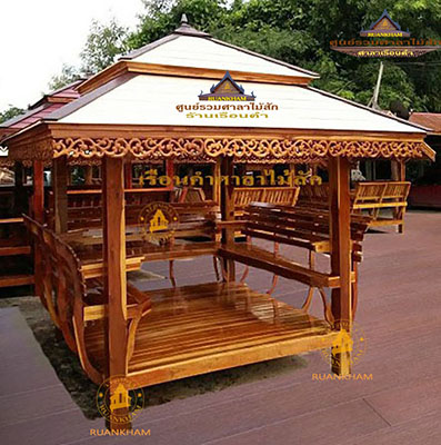 ( รหัส A4.) ซุ้มศาลา ไม้สัก สีเงา อโยธยา คาขาว2ชั้น / ขนาด 2.00x2.00x3.00 เมตร