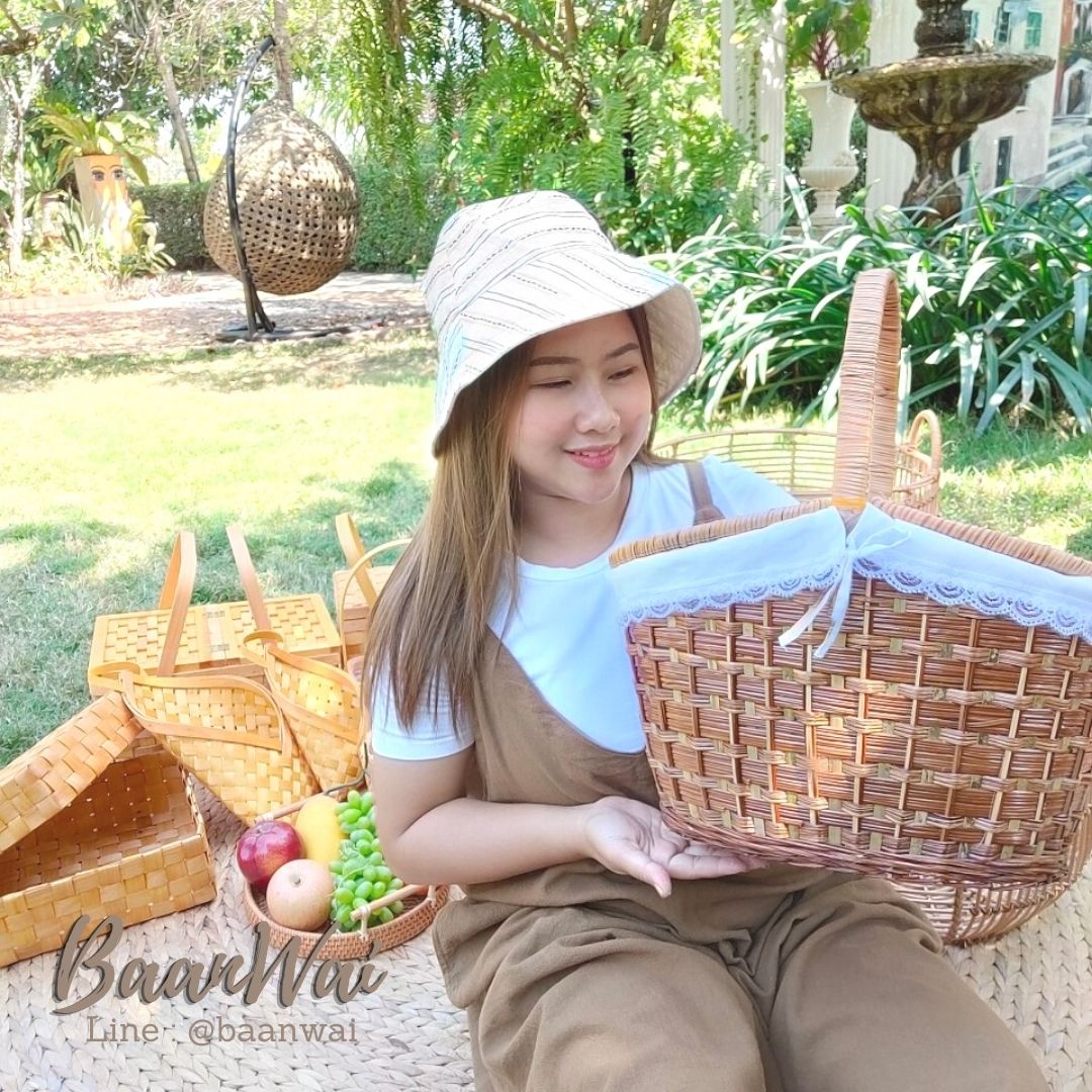 ตะกร้าปิคนิค ตะกร้าต้นเฟิร์น (บุผ้า)