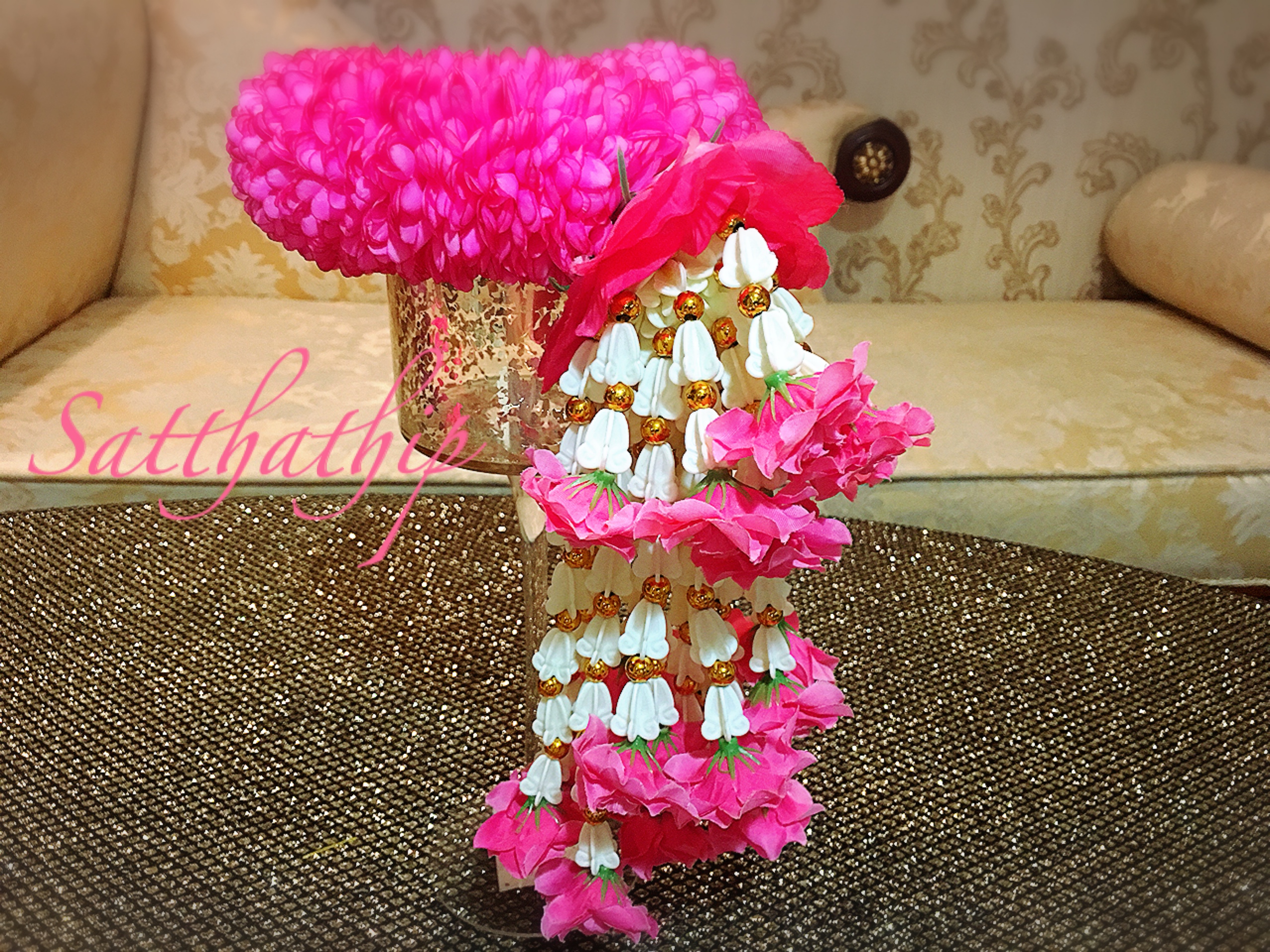 พวงมาลัยผ้า - พวงมาลัยดอกมัม ประดิษฐ์ - พวงมาลัยถวายศาลพระภูมิ - Fabric Garland