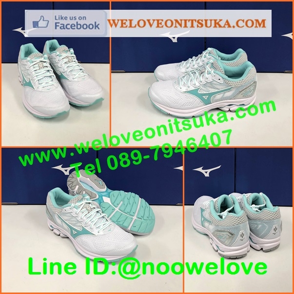 Mizuno Wave Rider 21 สีขาวคาดฟ้า สำหรับสาวๆ รุ่นยอดนิยม สวย โดดเด่น ชัดเจน หนานุ่ม ใส่สบายเท้า J1GD180304