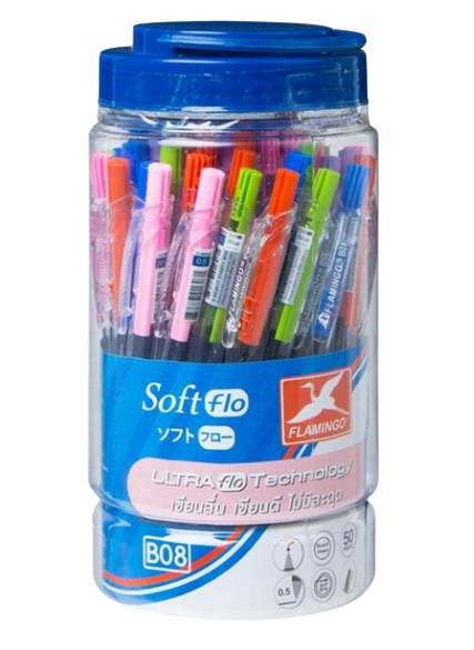 ปากกาลูกลื่น 0.5 มม. ฟลามิงโก้ รุ่น B08 หมึกน้ำเงิน คละสี (แพ็ค 50 ด้าม)