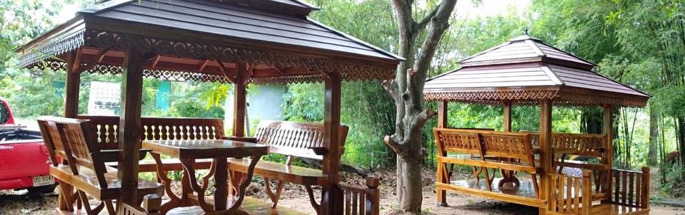 ( รหัส A3-รบ.60 ) ศาลา ไม้สัก พิงหลังตั้ง คา2ชั้นสี / ขนาด 2x2x3 เมตร เพิ่มระเบียงหน้่า 60 ซม.