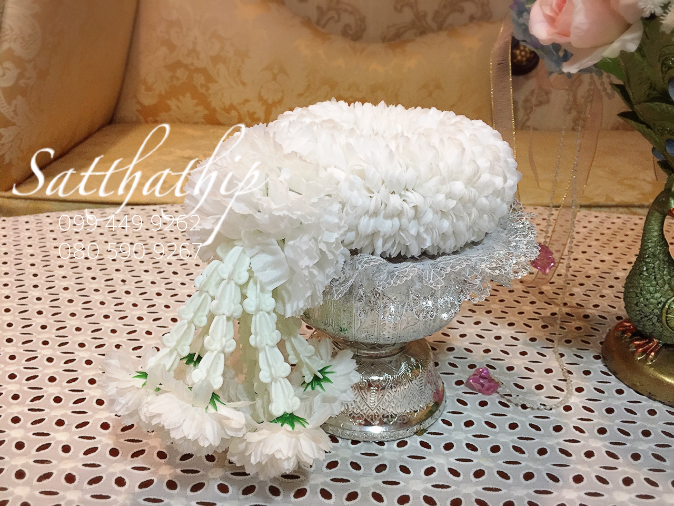 พวงมาลัยผ้า - พวงมาลัยดอกมัม ประดิษฐ์ - พวงมาลัยถวายศาลพระภูมิ - Fabric garland