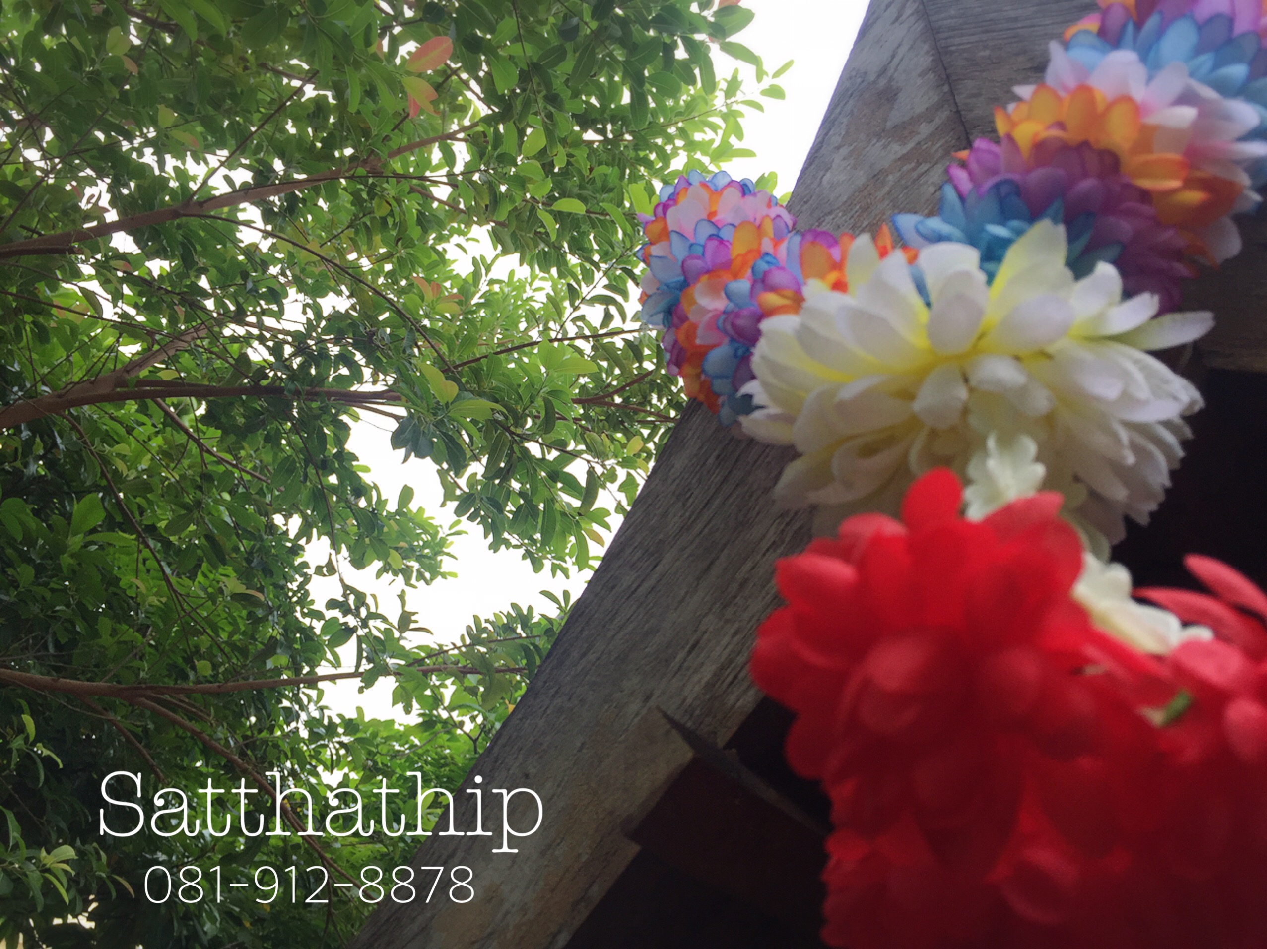 พวงมาลัยผ้า ดอกมัม สีผสม - พวงมาลัยผ้า - Fabric garland