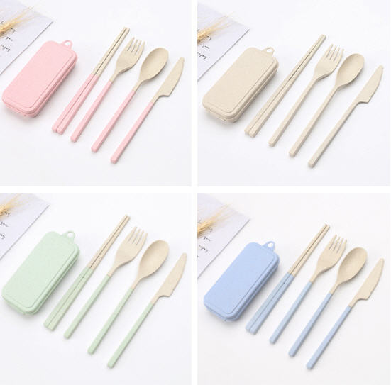 ชุดช้อนส้อมพกพา,ชุดช้อนส้อมตะเกียบมีดพกพา,ชุดช้อนส้อมฟางข้าวสาลี