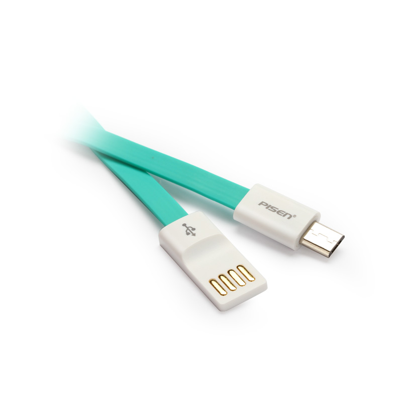 PISEN สายชาร์จ Micro USB Noodle Data Transmit and Charging Cable ยาว 800 mm อุปกรณ์สำหรับรีชาร์จและซิงค์เพื่อโอนถ่ายข้อมูลแบบ 2-in-1 USB 2.0 แรงดันสูง - สีฟ้าเขียว