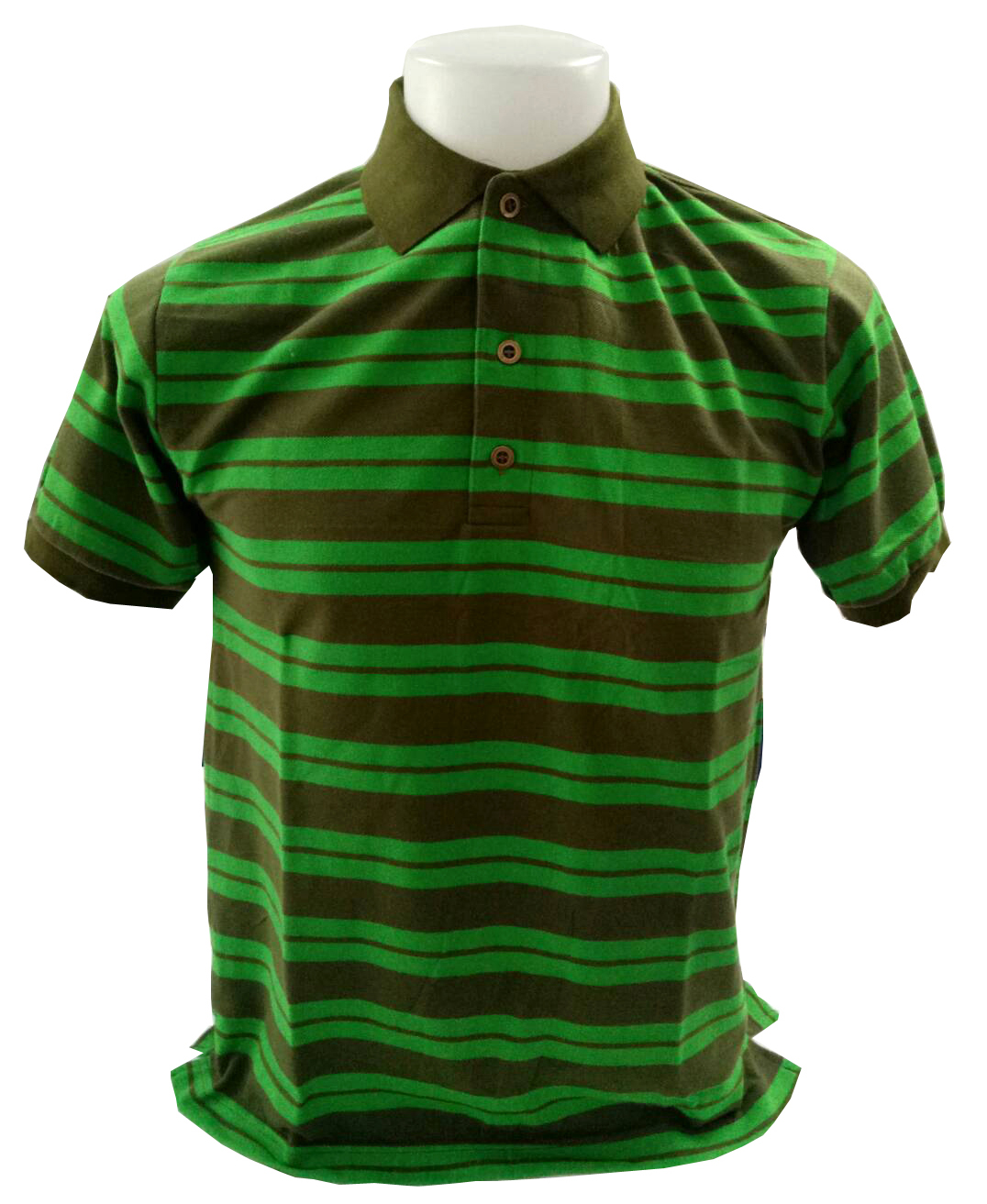 เสื้อโปโลลายทาง สีเขียวขี้ม้า สีเขียวไมโล UNISEX SIZE ลดราคาล้างสต๊อก