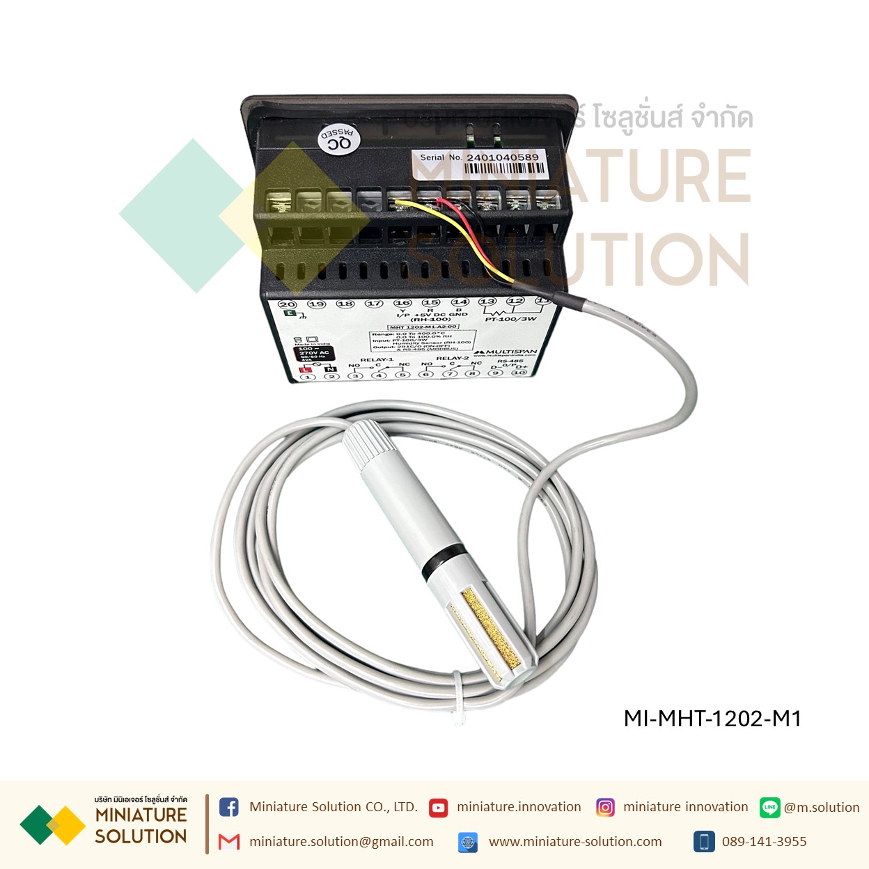 Multispan Temperature+Humidity controller with RH-100 humidity sensor & Modbus Pt-100 + Humidity sensor แบบติดหน้าตู้ ขนาด 96x96 mm RS485 RTU ควบคุมอุณหภูมิ ความชื้น เกรดอุตสาหกรรม