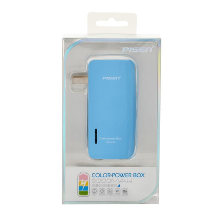 PISEN แบตสำรองแท้ 5,000 mAh พาวเวอร์แบงค์ Color Power Box รุ่นTS-D135 ปลั๊กไฟในตัว เก็บประจุเต็มที่ได้ยาวนาน USB 5V-2A รูปทรงขนาดกระทัดรัดจับถนัดกระชับมือ พกพาสะดวก - สีฟ้า