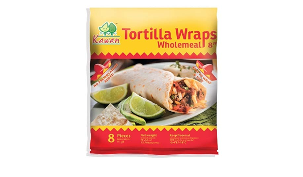 Kawan Frozen Tortilla Wrap Wholemeal 8'' แผ่นแป้งตอร์ตีญ่าโฮลมีล แช่แข็ง 360 g.(สินค้าแช่แข็ง) (05-8690)