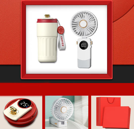 ชุดของขวัญปีใหม่,แก้วน้ำ+พัดลมพกพา,สกรีนโลโก้