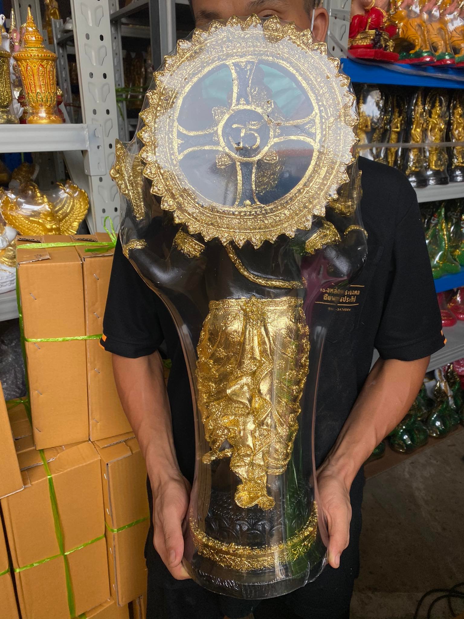 พระพิฆเนศ องค์ยืนประทานพร สูง 25 นิ้ว องค์สีดำประดับทองเค