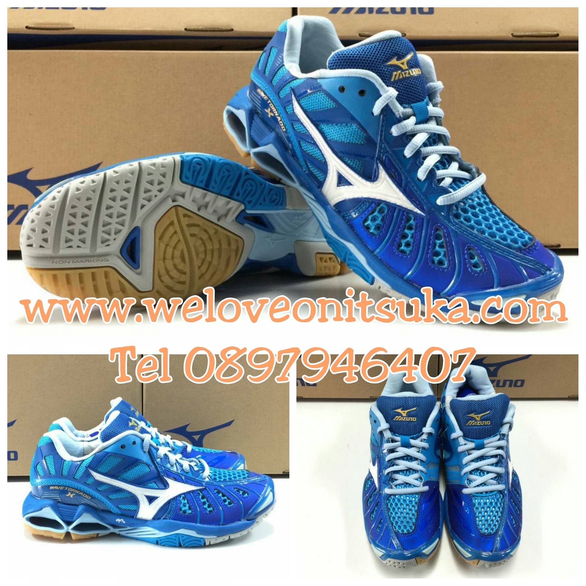 Mizuno Wave Tornado X สีฟ้าน้ำเงิน มีทั้งไซต์เล็กและใหญ๋ สีสวย คุณภาพเยี่ยม โดดเด่น รับแรงกระแทกอย่างดี V1GA1612