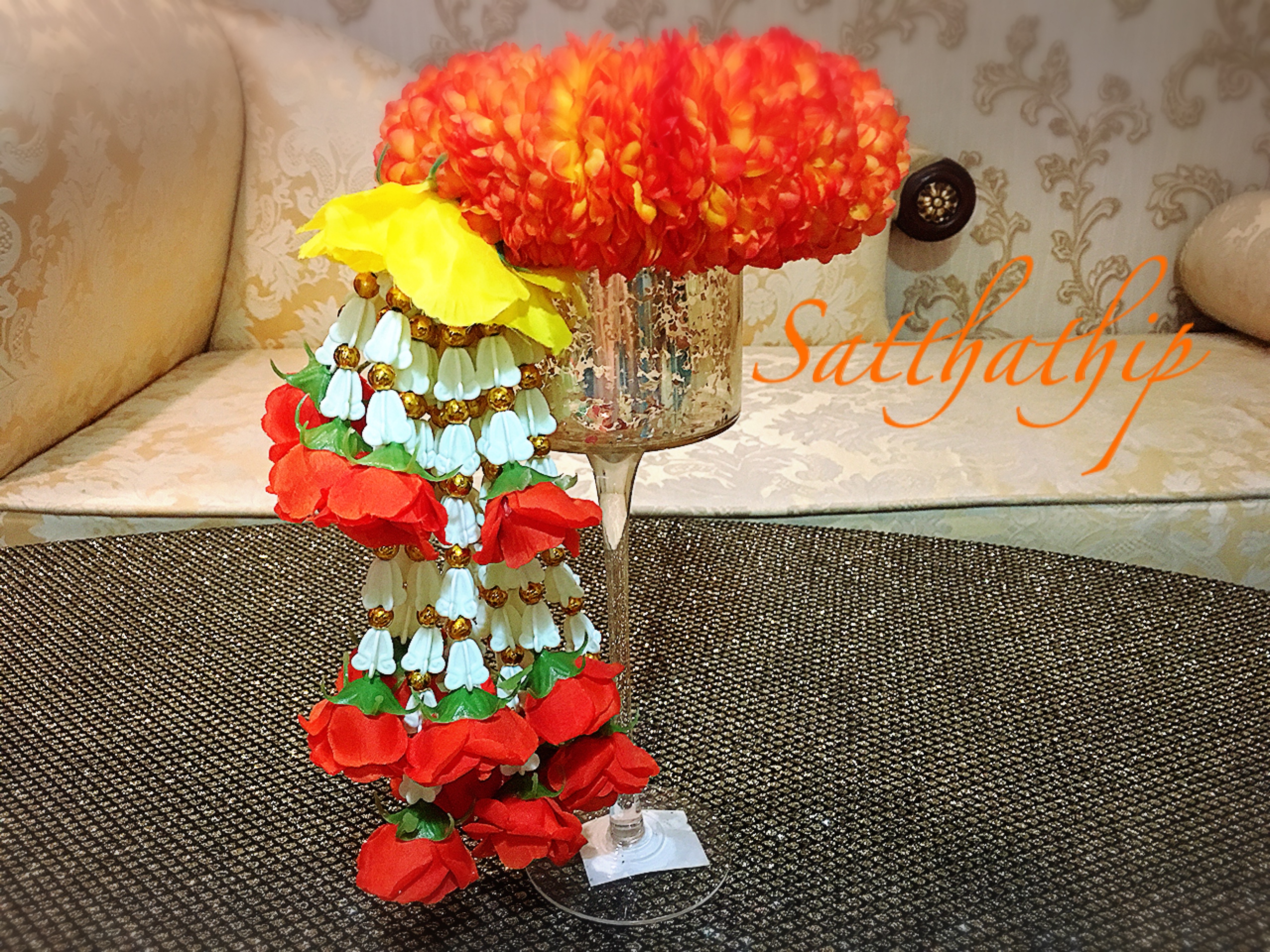 พวงมาลัยผ้า - พวงมาลัยดอกมัม ประดิษฐ์ - พวงมาลัยถวายศาลพระภูมิ - Fabric Garland