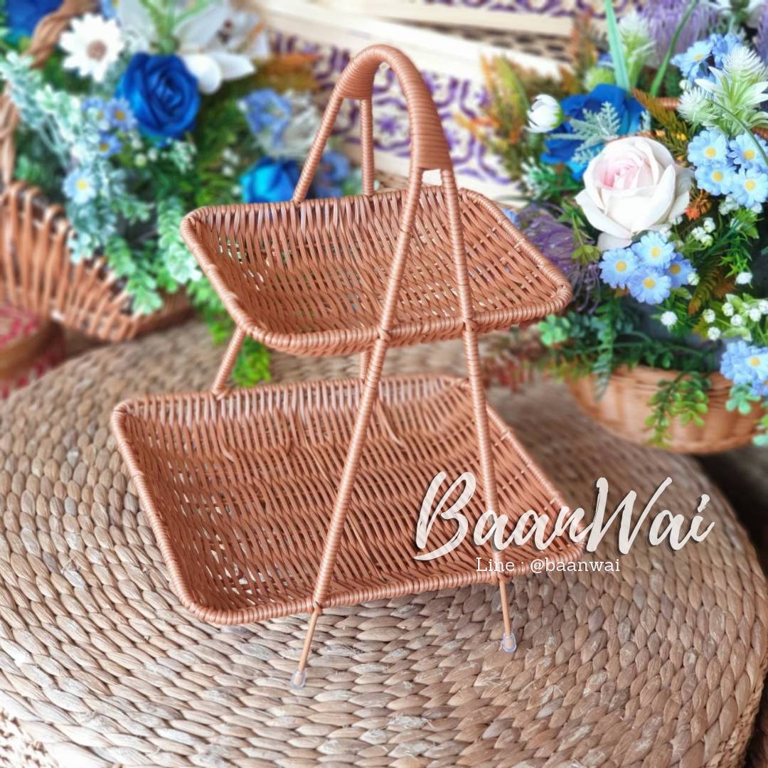 ชั้นวางหวายเทียม โครงเหล็กทรงเหลี่ยม