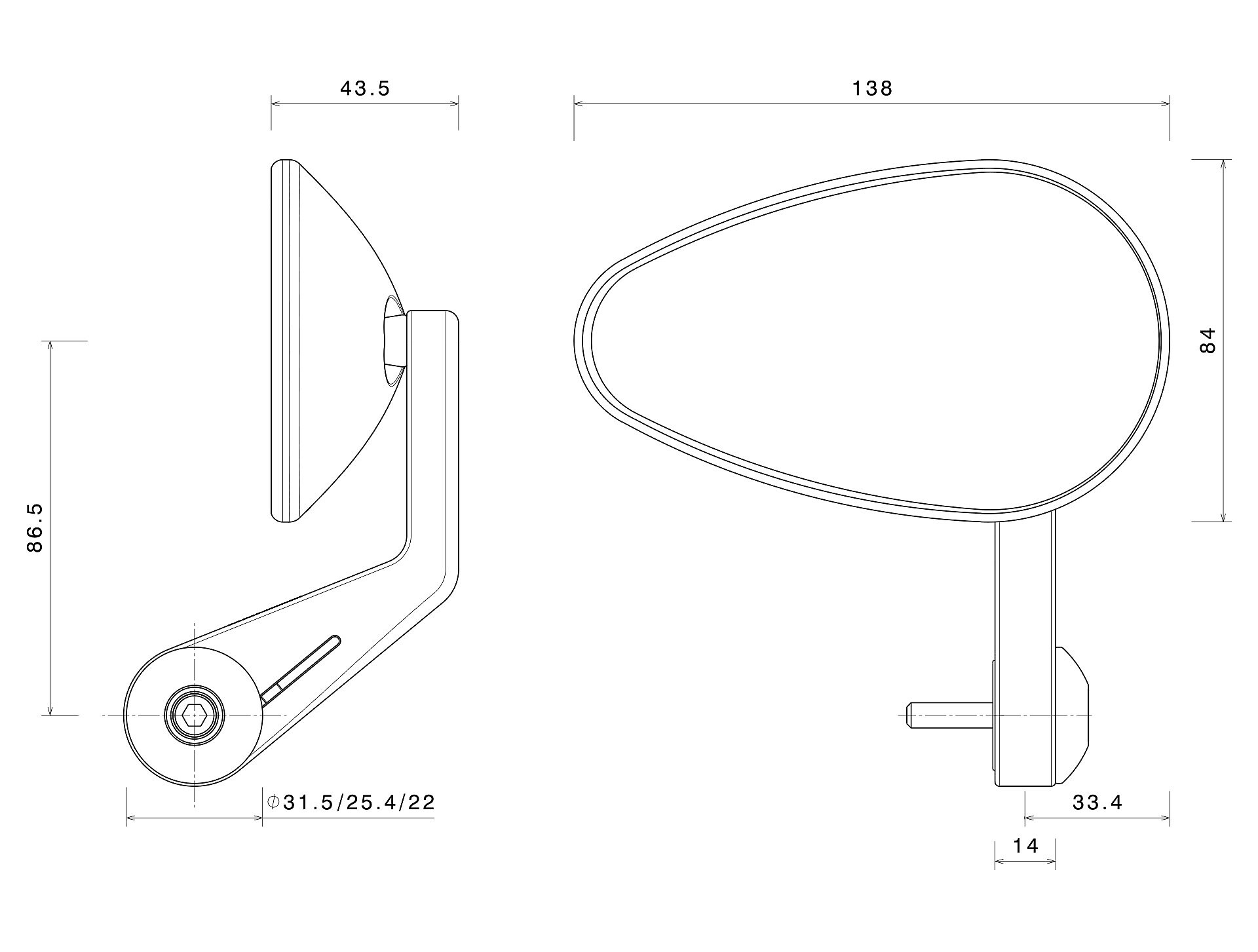กระจกปลายแฮนด์ รุ่น Reverse Radial ติดตั้งปลายแฮนด์ จาก Rizoma ราคาข้างละ มาพร้อมตุ้มปลายแฮนด์
