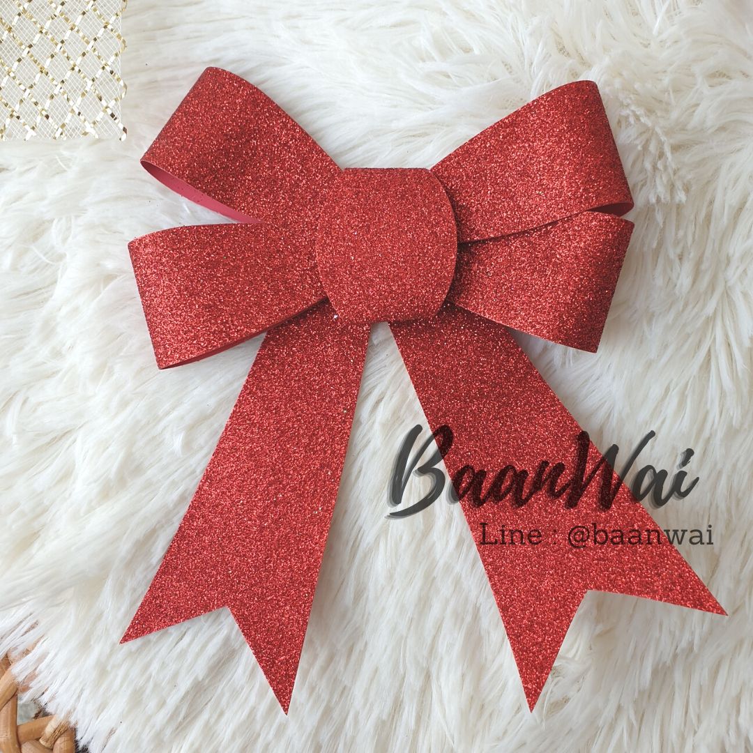 โบว์ติดกระเช้า โบว์เพชร (สีแดง)