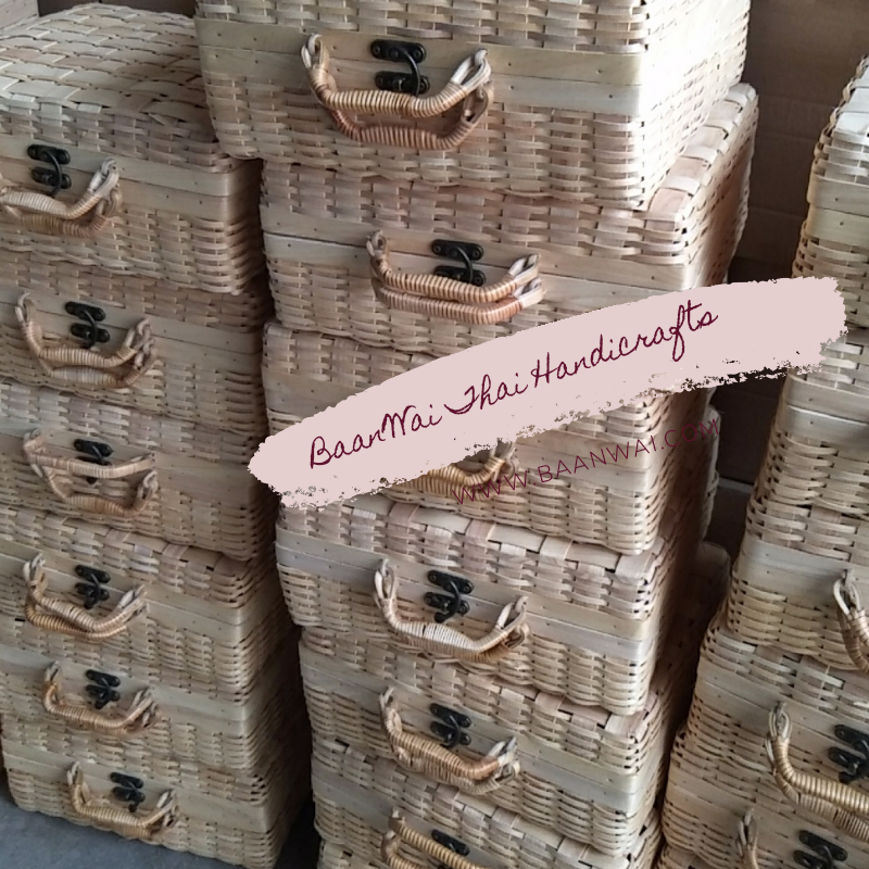 กระเป๋าไม้สาน บุผ้า 3 ใบชุด