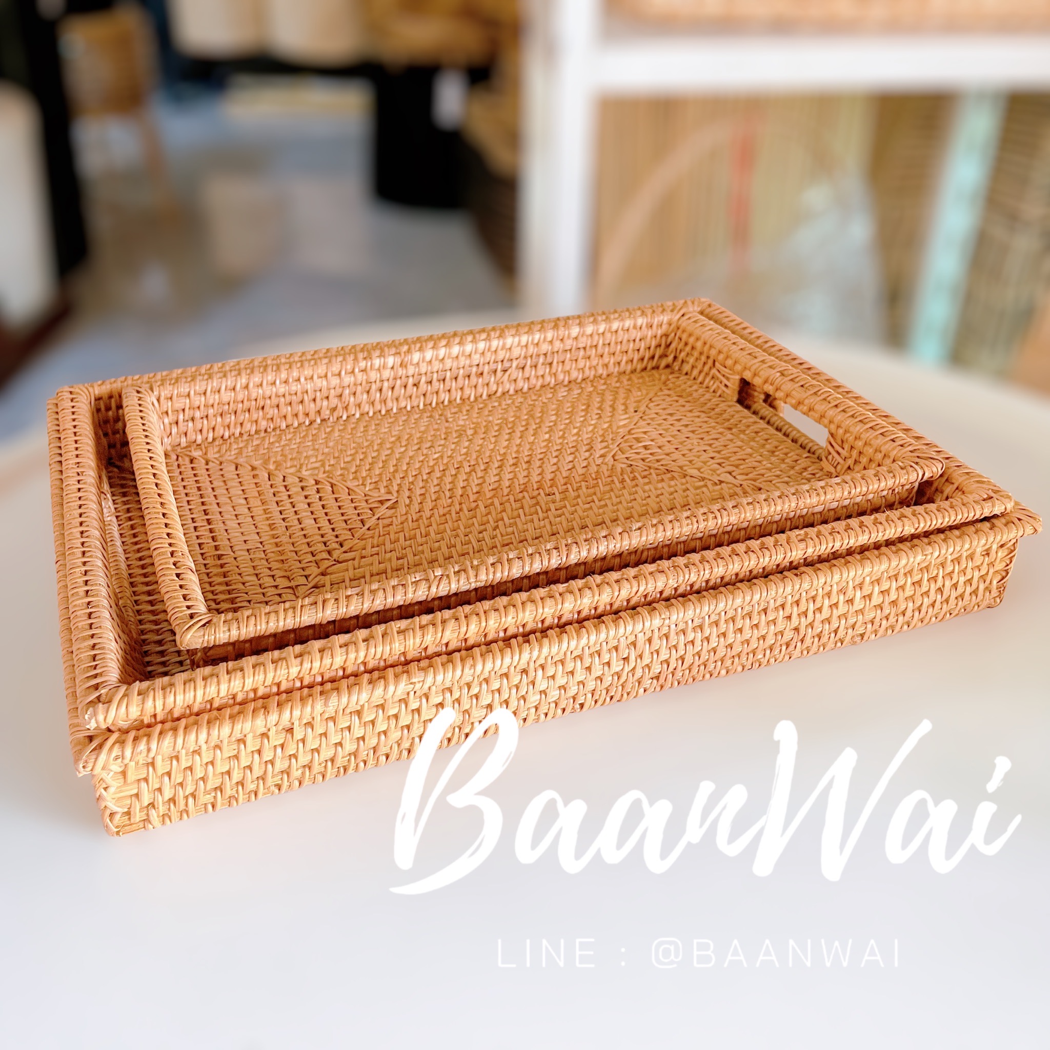 ถาดหวายสาน ทรงเหลี่ยม