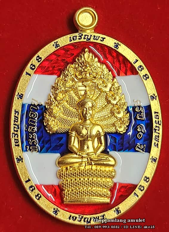 เหรียญนาคปรก(2) เจริญพร 80 ปี หลวงปู่จื่อ วัดเขาตาเงาะอุดมพร ชัยภูมิ เนื้อชุบกะไหล่ทอง ลงยาพื้นลายธงชาติ ปี 2566