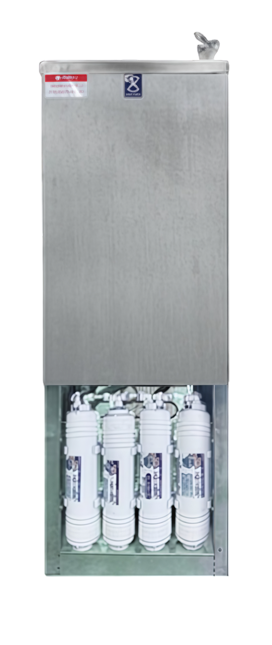 ตู้ทำน้ำเย็นสแตนเลส แบบมือกด-ก๊อกน้ำพุ มีระบบกรองน้ำในตัว รุ่น MC-6FF