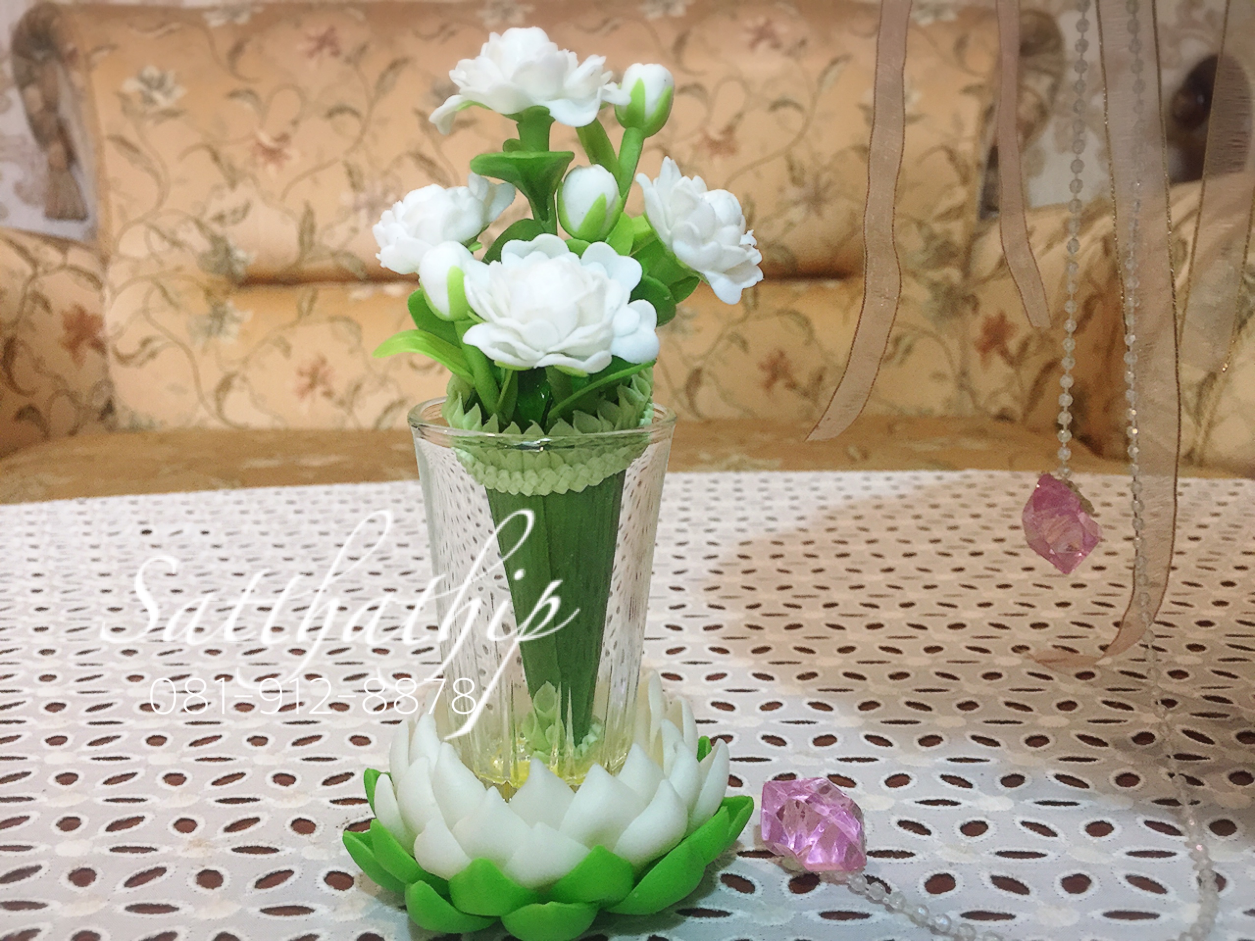 ชุดกรวยดอกมะลิ พร้อมถาดบัว ประดิษฐ์จากดิน - ดอกมะลิดิน - ของขวัญวันแม่ - Jasmine flower