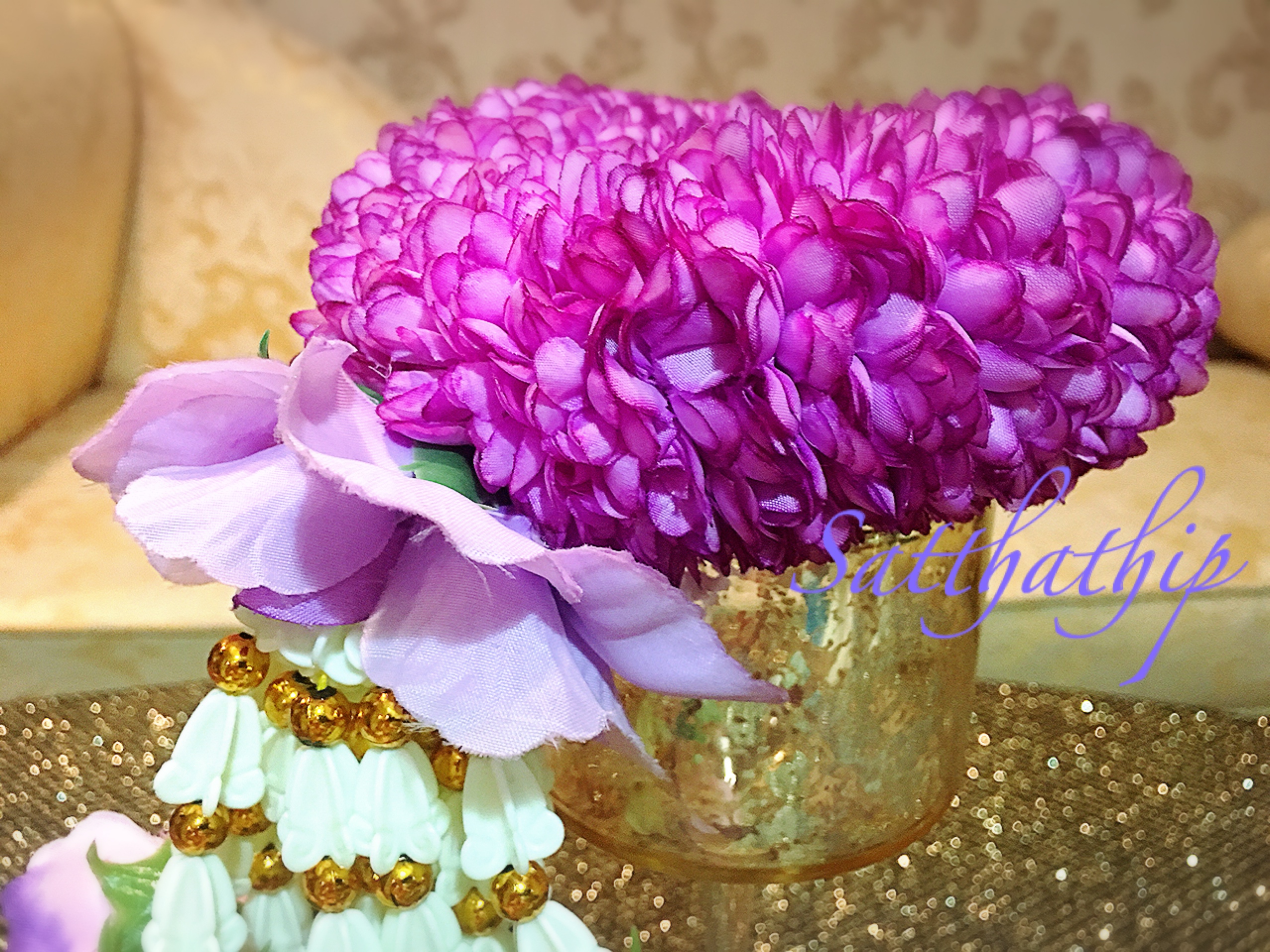 พวงมาลัยผ้า - พวงมาลัยดอกมัม ประดิษฐ์ - พวงมาลัยถวายศาลพระภูมิ - Fabric Garland