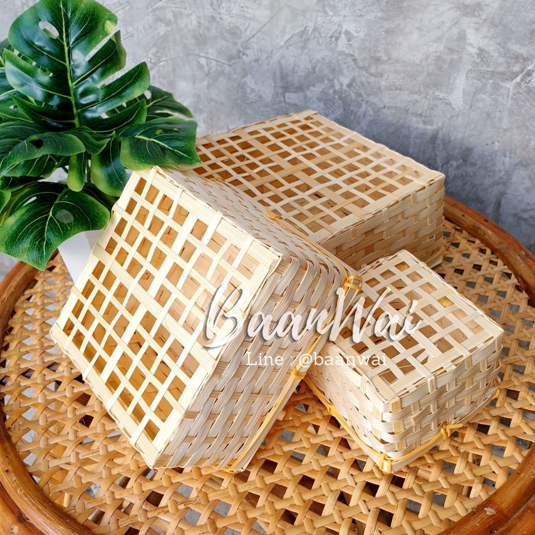 กล่องไม้ไผ่ กล่องใส่ขนม กล่องไม้ไผ่มีฝาปิด กล่องไม้ไผ่ทรงเหลี่ยม
