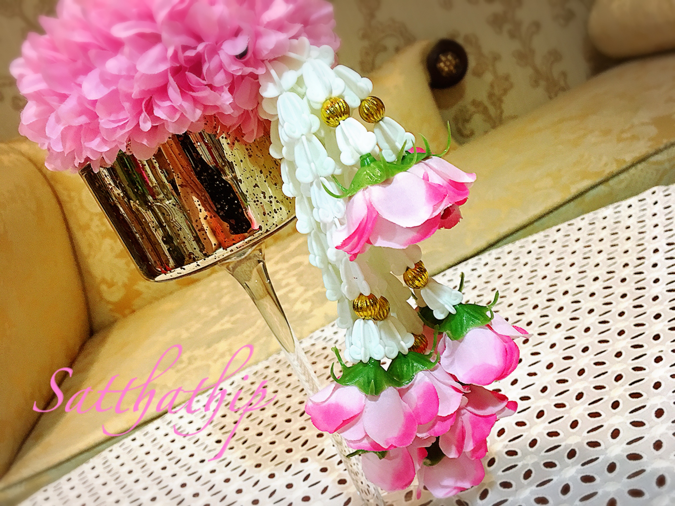 พวงมาลัยผ้า - พวงมาลัยดอกมัม ประดิษฐ์ - พวงมาลัยถวายศาลพระภูมิ - Fabric Garland