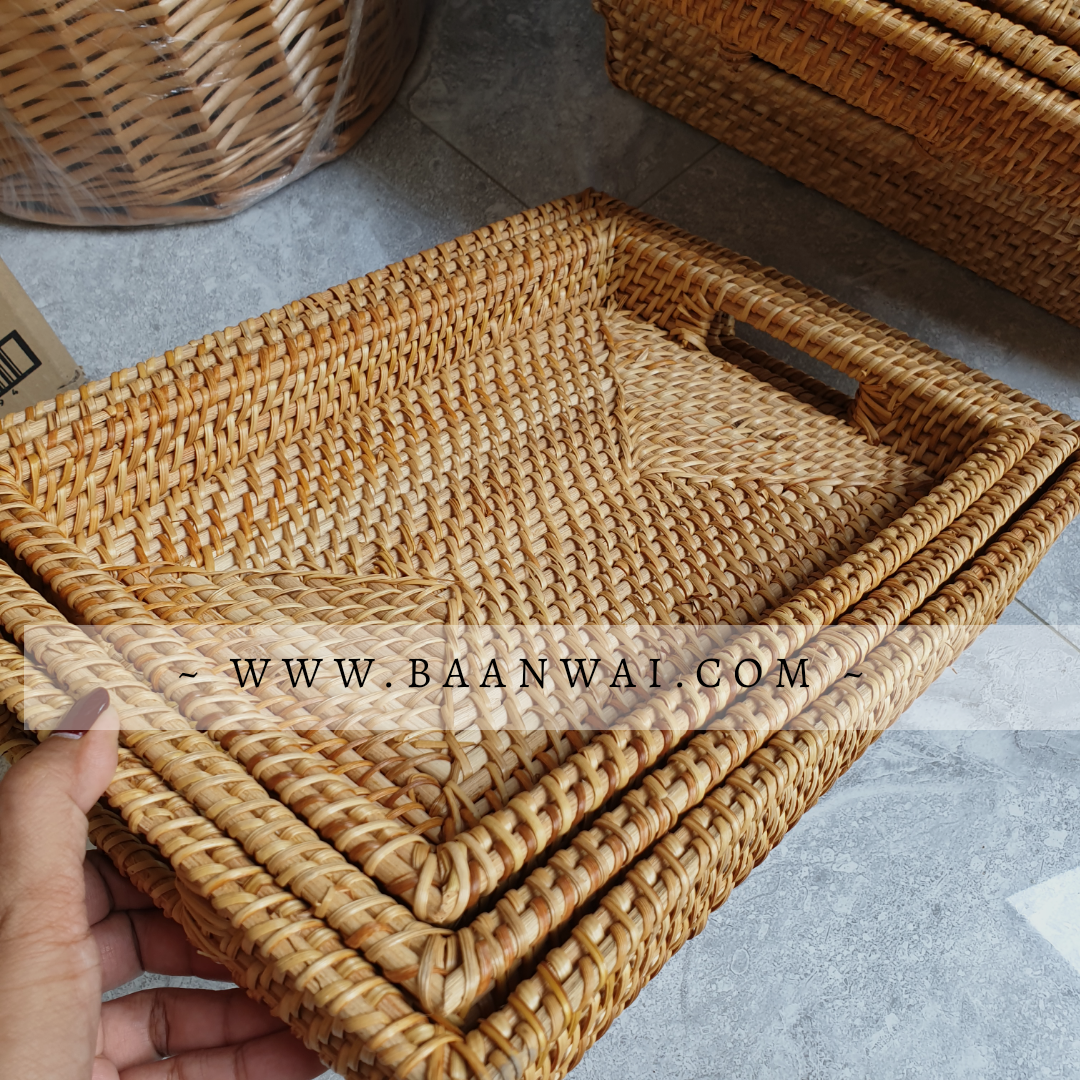 ถาดหวายสาน ทรงเหลี่ยม