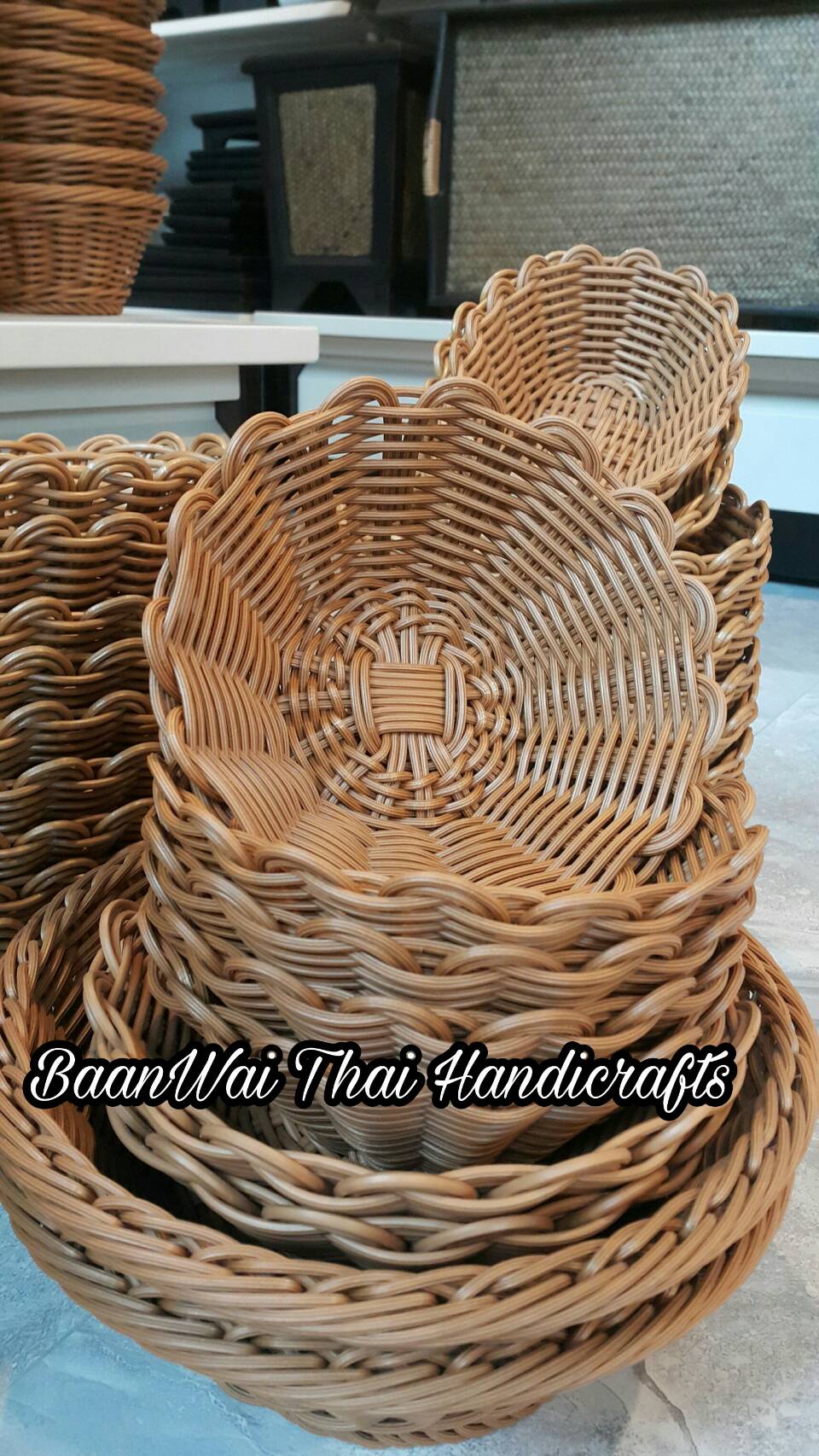 กระจาดหวาย กระจาดไม้ไผ่ ทรงกลม