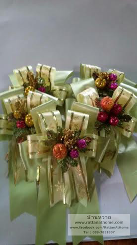 "งานตัวอย่าง" รับทำโบว์ติดกระเช้า โบว์ติดของชำร่วย โบว์ของขวัญ โบว์รางวัล โบว์ประกวด โบว์ติดรางวัล