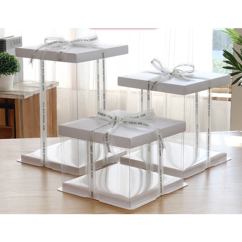 กล่องเค้กใสทรงสูง RB119 23x23x18 ซม.1ใบ (เฉพาะกล่องไม่รวมโบว์) (09-8162)