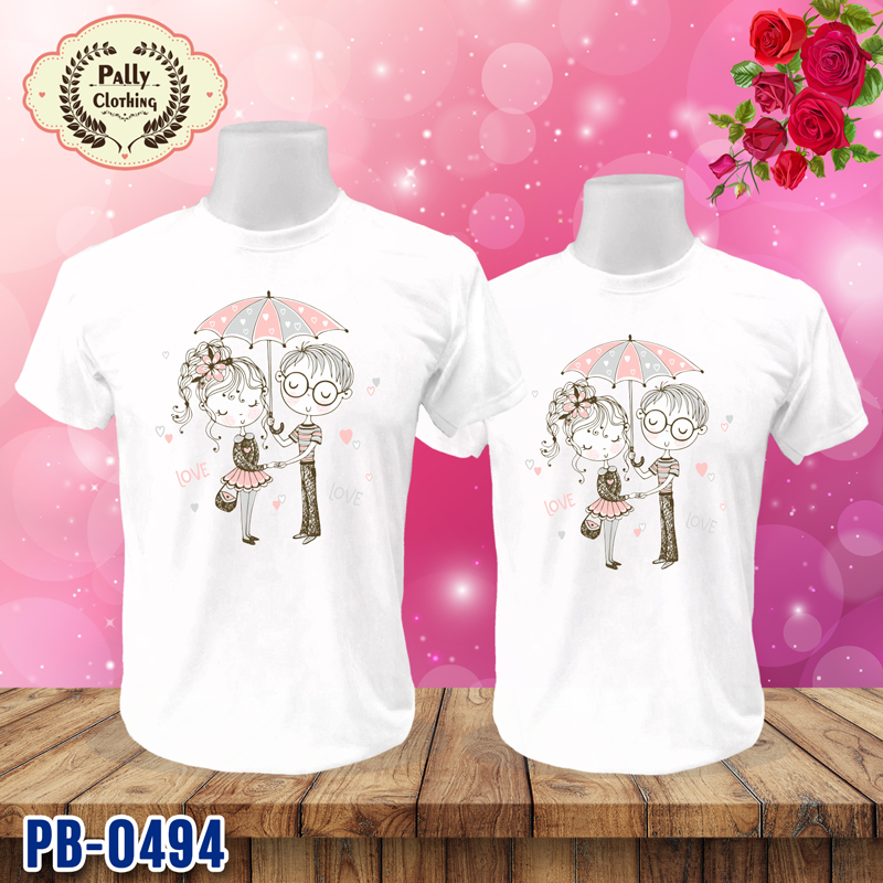 เสื้อคู่รัก PB-0494 ลายคู่รักกางร่ม