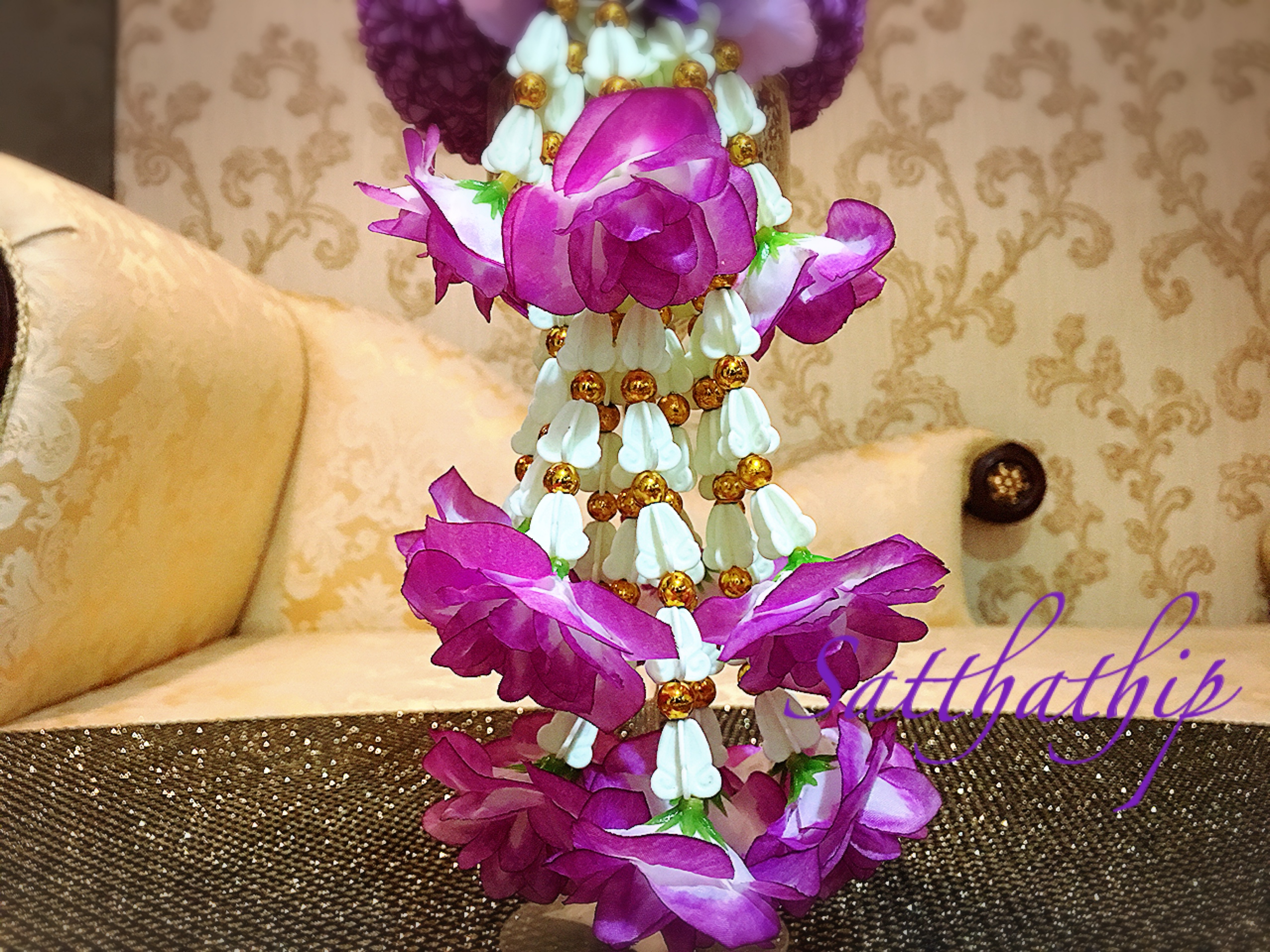 พวงมาลัยผ้า - พวงมาลัยดอกมัม ประดิษฐ์ - พวงมาลัยถวายศาลพระภูมิ - Fabric Garland