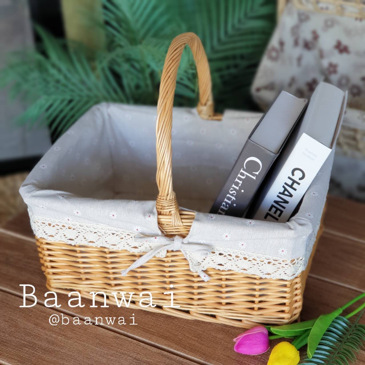 ตะกร้าหวาย บุผ้า ทรงเหลี่ยม