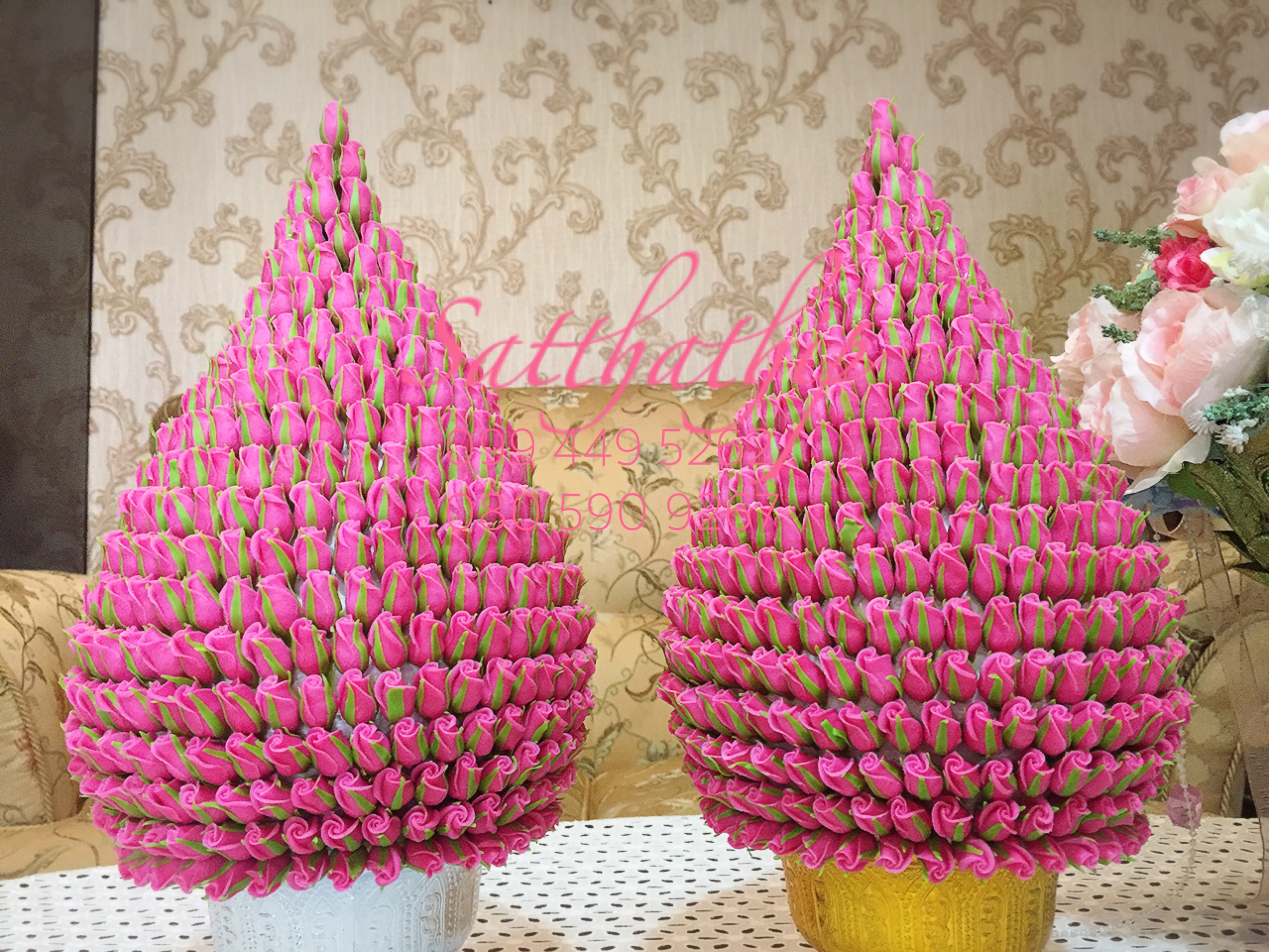 พานพุ่มดอกกุหลาบ ประดิษฐ์จากดิน [7 นิ้ว 3,500 บาท/คู่]