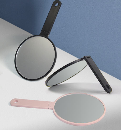 กระจกกลม,กระจก,กระจกสกรีนโลโก้,ของแจก,กระจกกลมมีด้ามจับ,กระจกกลมพับได้