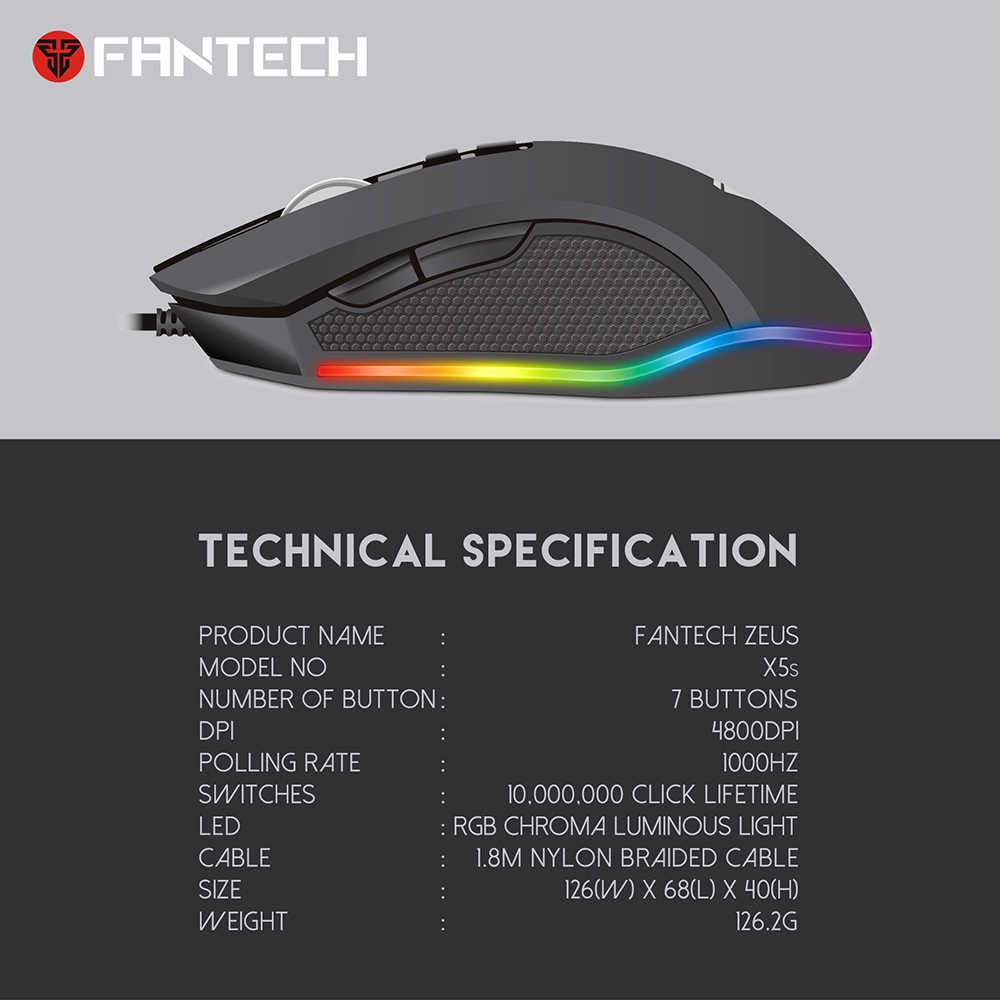 MOUSE FANTECH X5S V2 ZEUS BLACK