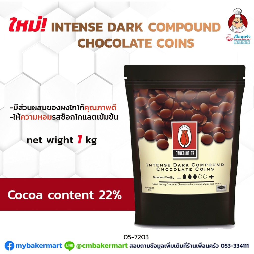 (ยกลัง) Tulip Intense Dark Compound Chocolate Coins 1 Kg. x 10 ไขมันโกโก้ 22% (05-7203-11) (SHK)