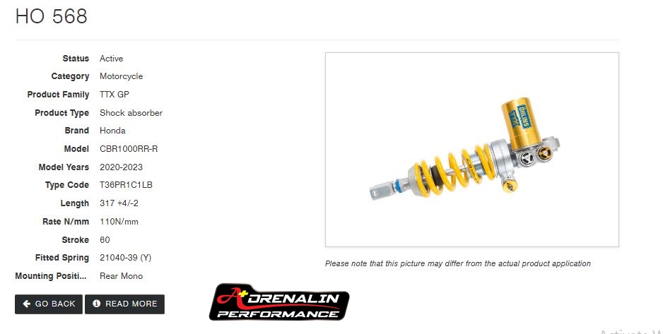 โช้คหลัง ohlins รุ่น TTX GP ตัวท้อปสุด สำหรับ CBR1000RR-R 20+