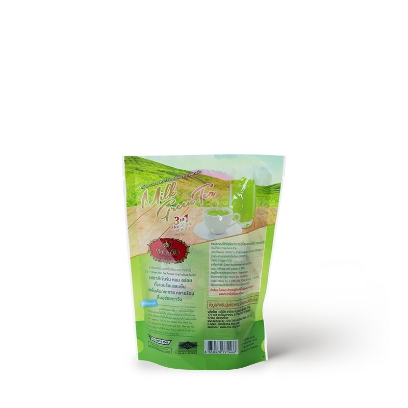 ชาเขียวผสมนมปรุงสำเร็จ 3 in1 ชนิดผง ตรามือ Cha Tra Mue Milk Green Tea 3 in 1 ขนาด 500 g. (05-5032)